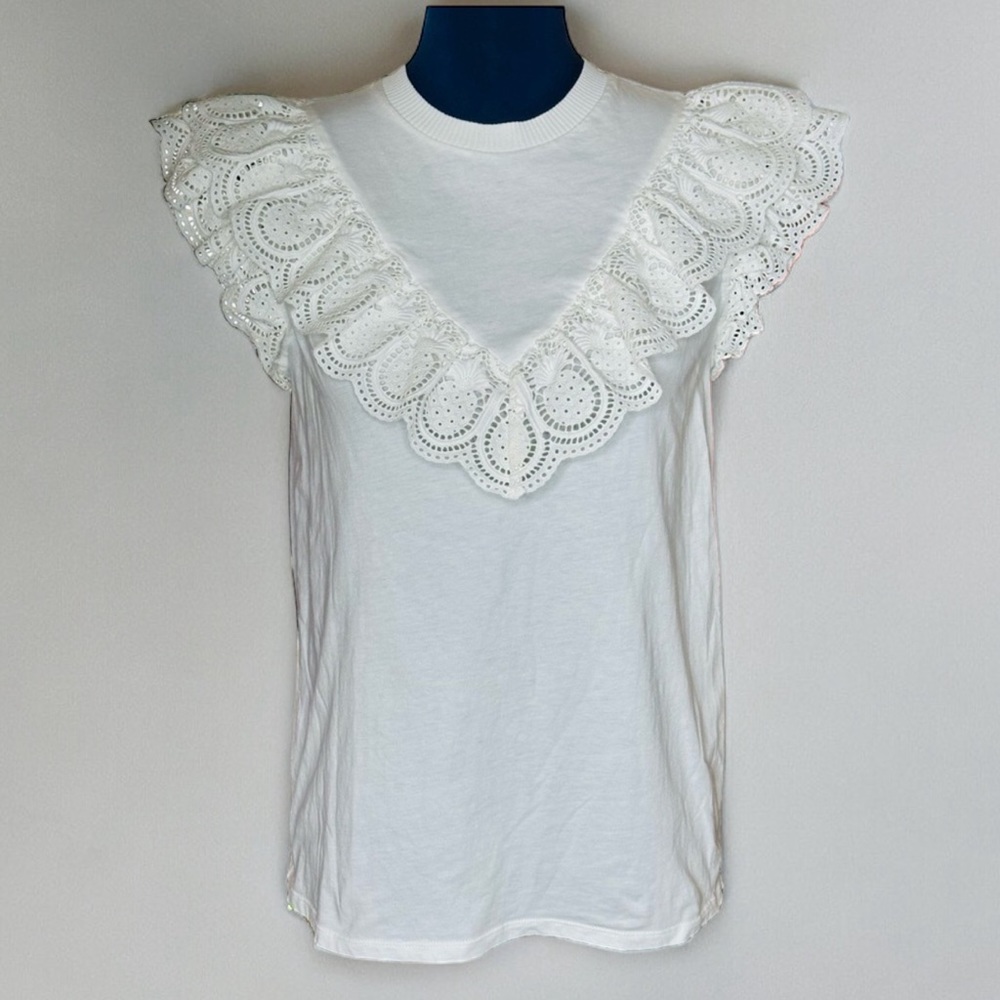 EUC Zimmermann White Ruffled Lace Stretch-Knit Tank Top